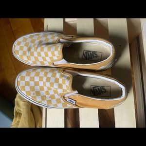 Yellow checkerboard slip- on Vans